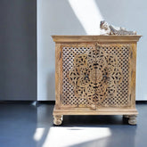 Indian Hand Carved Solid Wooden Cabinet 90x40x90cm Brown 03